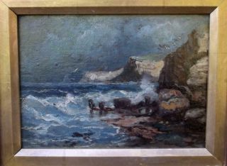 19th Century British Antique Stormy Seascape Oil Painting Feintly Signed " E.  S.  "