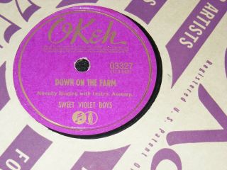Vintage Country Western 78 Rpm Sweet Violet Boys Down On The Farm Okeh Purple