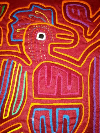 Panama Kuna Mola Embroidery South American Art Bird Red Vintage Fabric