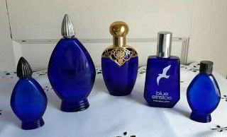 Vintage Cobalt Blue Glass Cologne Bottle (set Of 5)