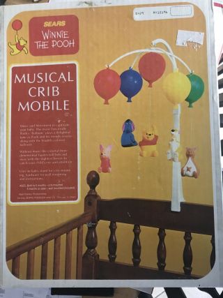 Vintage Sears Musical Winnie The Pooh Balloon Crib Mobile With Paperwork