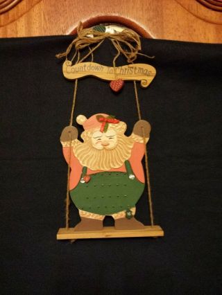 Vtg Christmas Advent Calender Wood Countdown Santa On Swing Org Box Wall Hanger