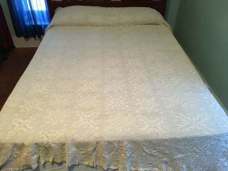 Vintage Hand Crochet Lace Coverlet Duvet Cover Bedspread Full 82x100 Q69