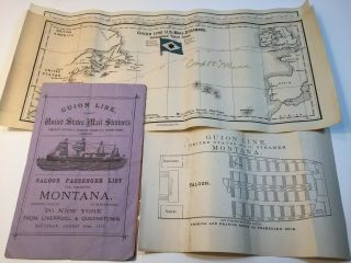 1879 Ss Montana Guion Line Us Mail Steamers List,  Deck Plan,  Chart Liverpool - Ny
