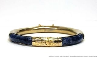 Vintage Lapis Lazuli Gold Wash Sterling Silver Vermeil Chinese Bangle Bracelet