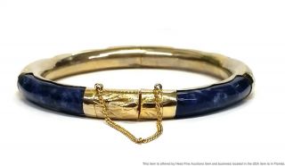 Vintage Lapis Lazuli Gold Wash Sterling Silver Vermeil Chinese Bangle Bracelet 3