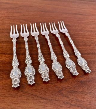 (6) Whiting Sterling Silver Cocktail Forks: Lily Pattern 1902 No Mono,  Old Mark