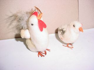 Vintage Spun Cotton Chicken Holding Egg & Baby Chic Easter Japan