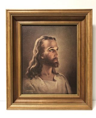 Vintage 1941 Framed Jesus Litho Kriebel Bates Warner Sallman 1940 Head Of Christ