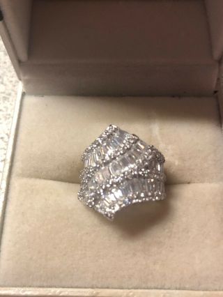 Vintage Stunning Large Baguette Cubic Zirconia Sterling Silver Band Size 6.  5