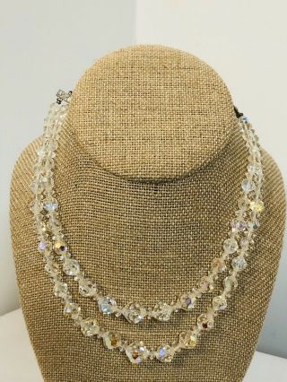 Stunning Vintage 2 - Row Aurora Borealis Crystal Necklace 16”sparkling