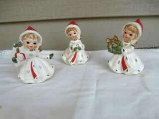 3 Vintage Napco Christmas Snowflake Girls,  Figurines,  In Christmas Decor X - 8387