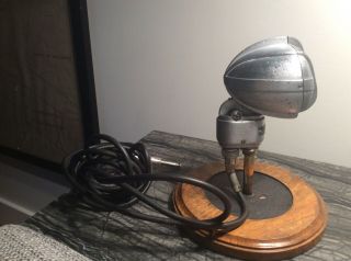 Vintage 33 D Dynamic Microphone W/desk Top Wooden Stand.