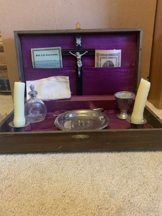 Antique Catholic Last Rites Sick Call Priest Box 1912 Complete Kit Spiritual