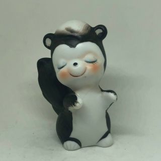 Vintage Black And White Porcelain Skunk Figurine Japan Collectible 3.  5 "