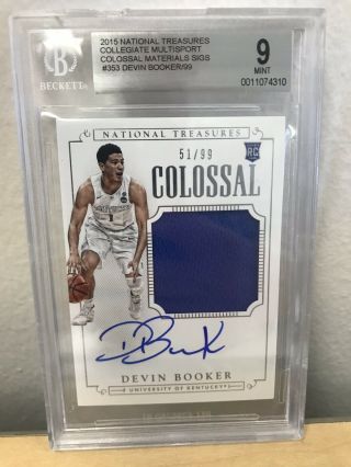 2015 National Treasures Colossal Patch Devin Booker Rc Jersey Auto /99 Bgs 9