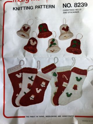 Christmas Bells Stockings Ornaments Vintage Knitting Kit Mary Maxim So Cute