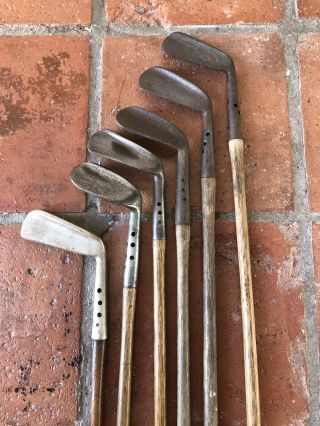 Antique Hickory Golf Clubs A Set Of 6x Maxwell Flanged Irons Gibson Anderson Etc