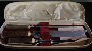 Vintage Cutlass Leppington Sheffield English British Stag Carving Set Knife Fork