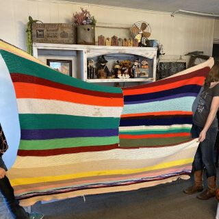 Vintage Retro Multicolored Yarn Crocheted Afghan Blanket Quilt
