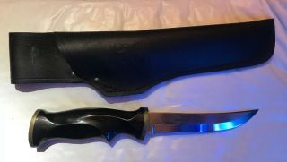 Vintage Sandvik Bushcraft Stainless Steel Fixed Blade Knife With Leather Sheath