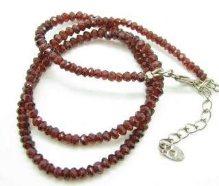 Sterling Silver Rich Red Garnet Faceted Bead Necklace Beaded Vintage Bohemian