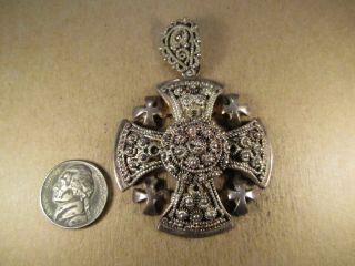 Large Vintage Sterling Silver Jerusalem Cross Pendant,  33.  8g