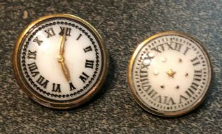 2 Vintage La Mode White Milk Glass Clock Buttons - Realistic