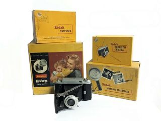 Vintage Kodak Tourist Ii Camera,  Hawkeye Camera Flash Kit,  Snapsack Case,  Flash