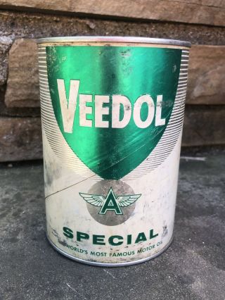 Vtg Veedol Special Motor Oil 1 Quart Oil Can Composite Empty Flying A Tidewater