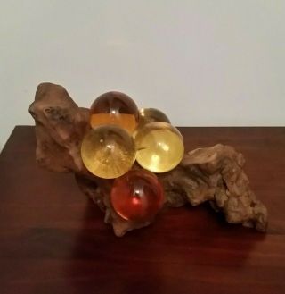 Vintage Acrylic Lucite Amber Grape Cluster Driftwood Stem Retro