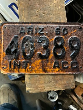 Arizona Acc License Plate.  Int.  40389.  1960.