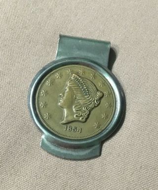 Vintage Kellogg & Co.  Goldtone 1854 Liberty Head Coin Money Clip 
