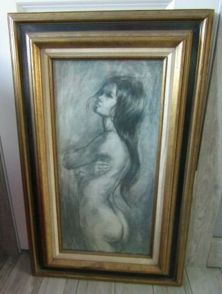 Vintage Vel Miller Framed Nude Charcoal Sketch Lithograph 20 " X 32 "
