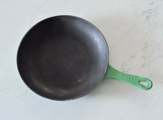 Vintage Le Creuset 9 1/2 " Cast Iron & Green Enamel Skillet/frying Pan,  France