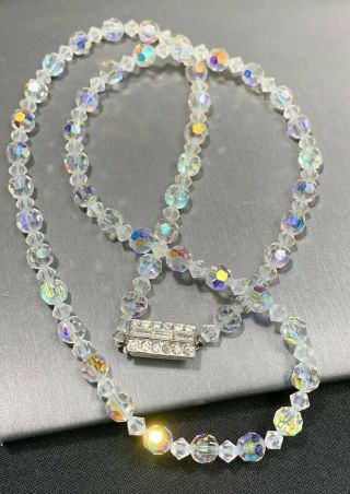 Vintage 1950’s Aurora Borealis Crystal Glass Beaded 24” Sweater Necklace Wedding