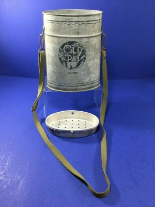 Vintage Old Pal,  Stream Wading Fishing Bait Can With Strap