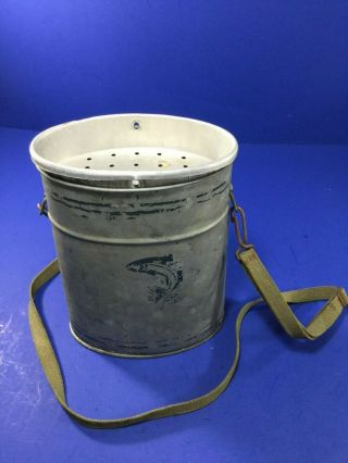 Vintage Old Pal,  Stream Wading Fishing Bait Can with Strap 3