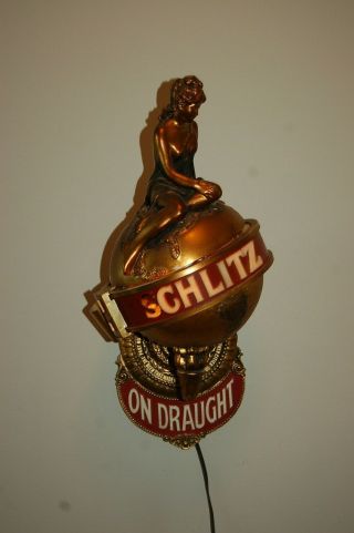 Schlitz Brewing Co.  Vintage Lighted Globe Beer Sign W/ Lady On Top