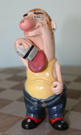 Vintage Kreiss Psycho Ceramics Figurine Man Shaving Tongue