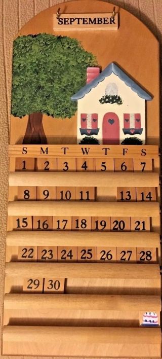 Country Wood Tile Perpetual Wall Calendar Tole Handpainted Vintage Incomplete