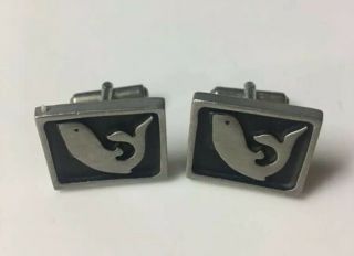 Vintage Rune Tennesmed Sweden Pewter Whale - Dolphin Cufflinks 1960 