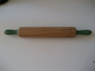Vintage Wooden Green Handled Pastry Rolling Pin Wood