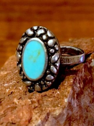 Vintage Brutalist 925 Sterling Silver Turquoise Inlay Ring Size 7,  3g