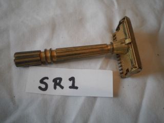 Vintage Gem Micromatic Open Comb Safety Razor - Gold Tone Pat.  Nos 1739280 - 1773614