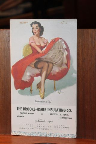 Vintage Nov 1957 Pin Up Blotter Brooks Fisher Advertising Knoxville Tn Withers