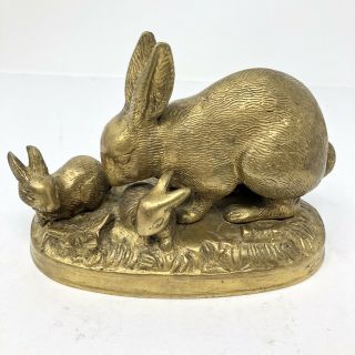 7 " Wide Vintage Solid Brass Bunny Rabbit Figurine 4.  5 " Tall Mama Babies Heavy