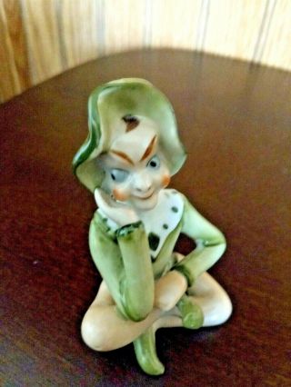 Vintage Occupied Japan Green Pixie Elf Ceramic Figurine Christmas Decor 2