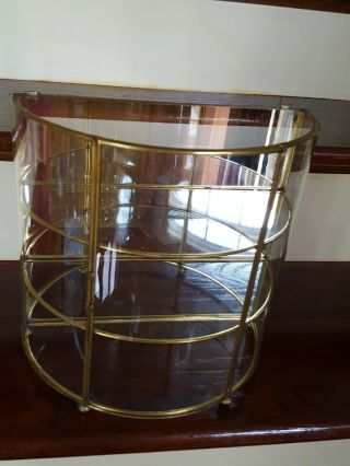 Vintage Glass & Brass Mirror Back Curio Cabinet Hanging Siting Display W Feet