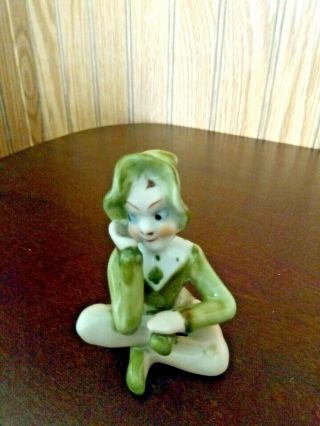 Vintage Occupied Japan Green Pixie Elf Ceramic Figurine Christmas Decor 1